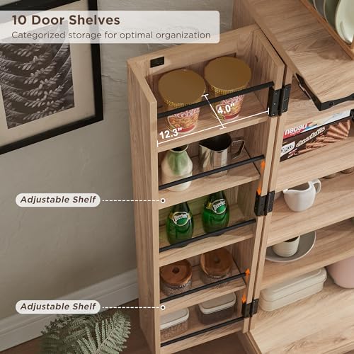 72" Tall Kitchen Pantry, Farmhouse Storage Cabinet with Barn Doors, Organizer, Drawer and Adjustable Shelves, Rustic Wood Cupboard for Kitchen