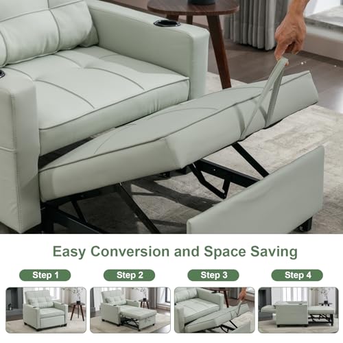 Sleeper Chair Bed, Modern 3 in 1 Convertible Chair Bed, Pull Out Sleeper Chair with USB/Type C Ports and Cup Holder