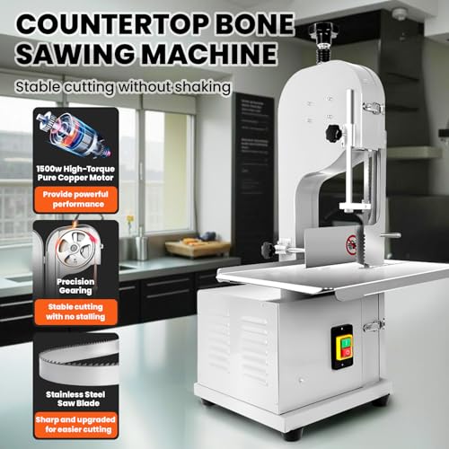2000W Commercial Bandsaw Machine, 20x16" Stainless Table, 0.04-8" Cutting Thickness, Electric Bone Saw Machine with 8 Blades