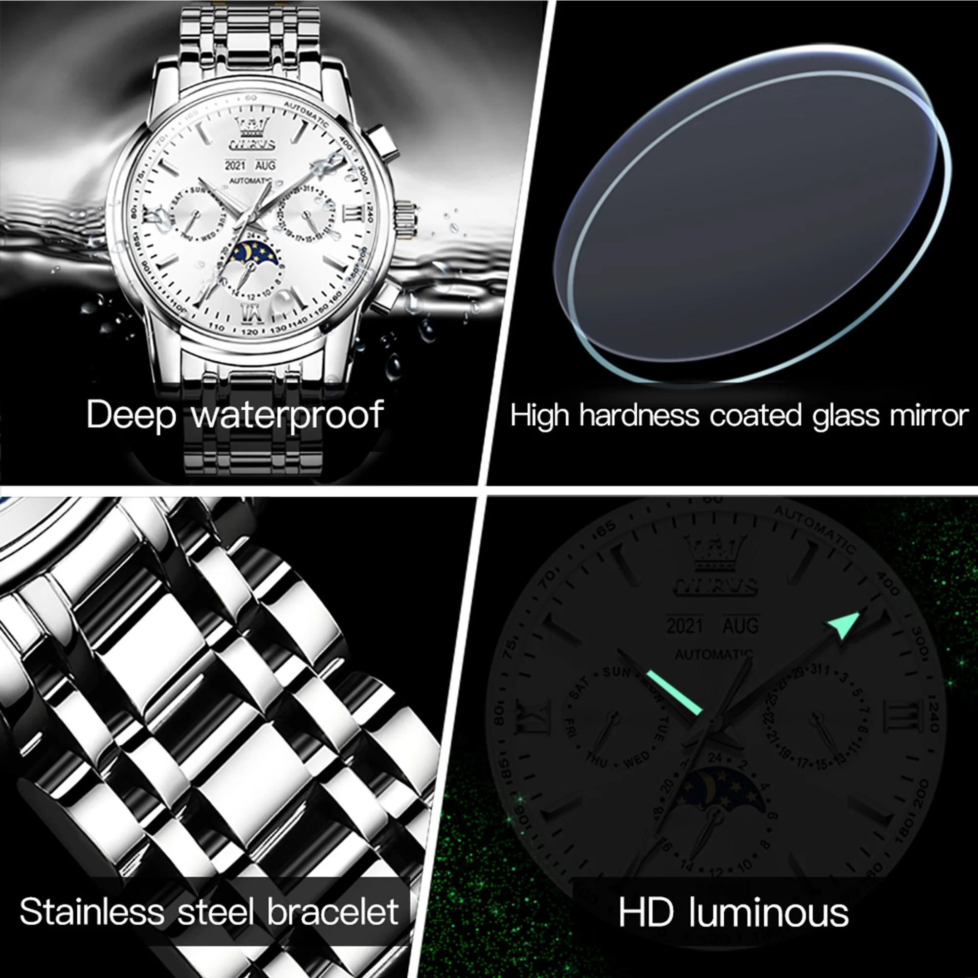 OLEVS Automatic Watches for Mens Stainless Steel Watch Self-Winding Analog Luxury Mens Dress Watch Luminous Waterproof Reloj, Gifts for Men