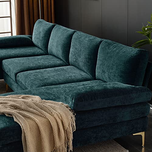 Karl home Convertible Sectional Sofa 110" U-Shape Sofa Couch 4-Seat Couch with Chaise ChenilleFabric Upholstered for Living Room, Apartment, Office