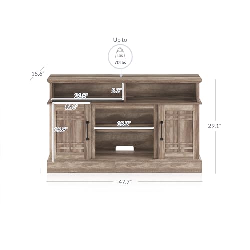 BELLEZE Modern 48" Farmhouse Wood TV Stand & Media Entertainment Center Console Table for TVs up to 50 Inch with Open Storage Shelves & Cabinets