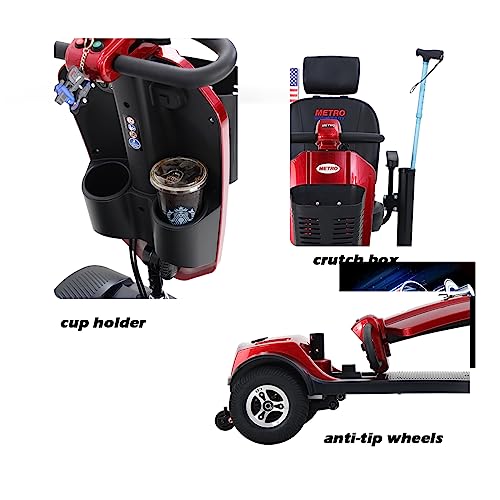 4 Wheel Mobility Scooter, Portable Electric Power Wheelchair, Range Extended Battery Compact Heavy Duty Travel Scooter