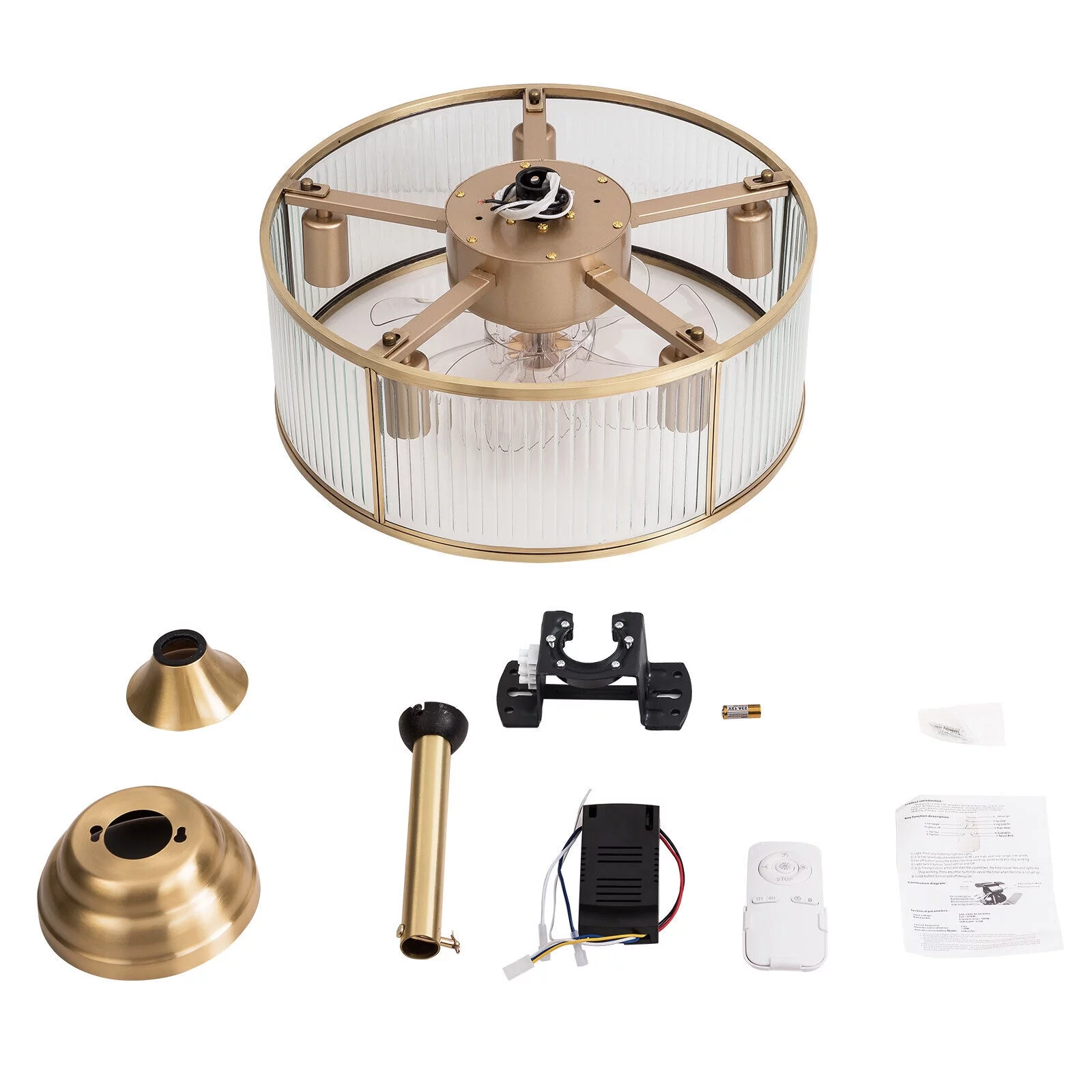 SHZICMY 18inch Farmhouse Ceiling Fan Light Gold With Remote Control For Kitchen Island