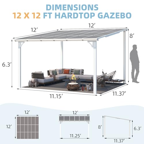 AECOJOY 10&rsquo; x 10&rsquo; Gazebo, Wall Mounted Gazebos Pergola on Clearance, Outdoor Patio Lean to Gazebo Awnings for Deck, Porch