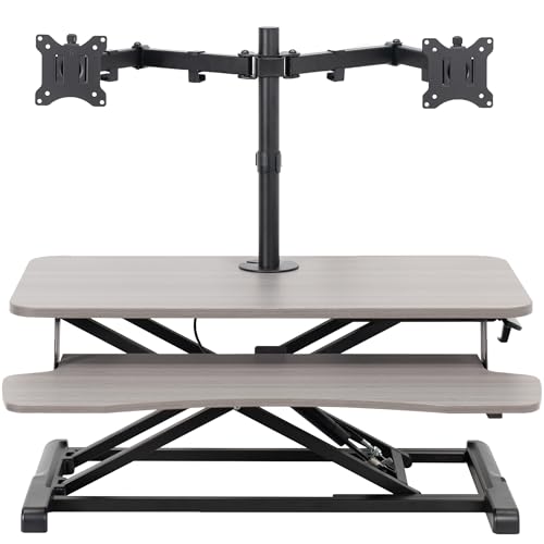 VIVO Height Adjustable 32 inch Standing Desk Converter with Dual 13 to 30 inch Monitor Stand, Sit Stand Monitor Mount and Desk Riser, White