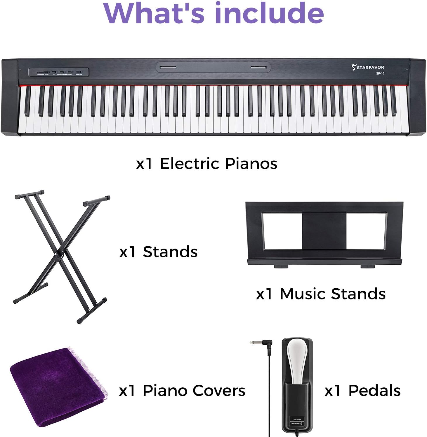 Starfavor 88 Key Digital Piano Beginner Electric Keyboard Full Size with Semi Weighted Keys Dual 30W Speakers SP-10 Bundle include Sustain Pedal