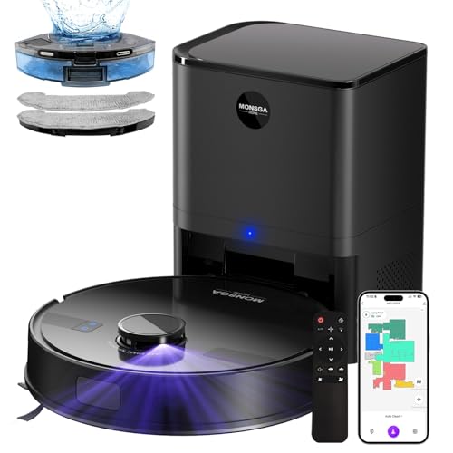 MONSGA Robot Vacuum and Mop Combo, 5000Pa Robotic Vacuum with 3.5L Self Emptying Station, Lidar Navigation Robot Vacuum Cleaner, 180mins Runtime
