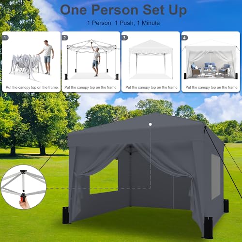 SANWAY 10x10 Pop Up Canopy Tent with Sidewalls x 4 &ndash; Easy Setup Canopy Tent, Waterproof, UV-Resistant