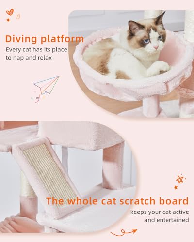 71-Inch Large Cat Tree for Large Cats, Plush Multi-Level Cat Condo with 8 Scratching Posts, 2 Perches, Cave, Hammock, 2 Pompoms