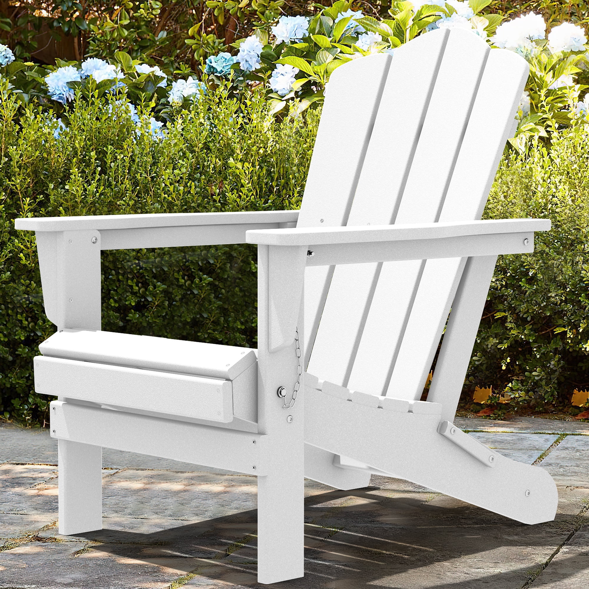 Outdoor Patio Folding HDPE Resin Adirondack Chair, White