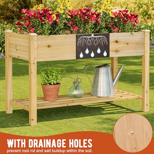 GHWIE Raised Garden Bed with Shelf,Elevated Wooden Planter Box with Legs,Garden Planter for Backyard, Patio, Balcony