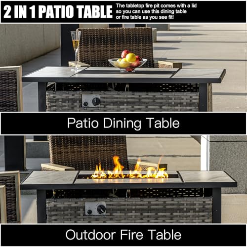 30" Propane Fire Pit with Real Ceramic Tabletop, 50000 BTU Gas Firepit Table with Lid & Glass Rock, Outdoor Fire Pit for Dining or Party