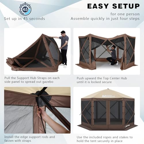 MASTERCANOPY 12x12FT Pop Up Gazebo Screen Tent - Instant Screen House with Netting, Quick Set, Outdoor Canopy Shelter with Carry Bag for Camping