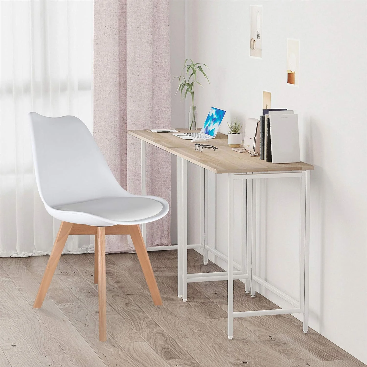 KHBIULIFE Dining Chairs Mid Century Modern DSW Tulip Chair PU Wooden for Living Room Bedroom Kitchen (White-Set of 4)