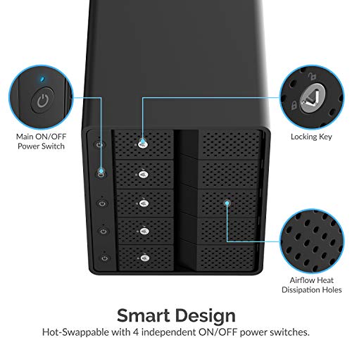SABRENT USB 3.2 5-Bay 3.5” SATA Hard Drive Docking Station, Trayless Design, USB-C 10Gbps, Independent Power Switches, Locking Bays, Aluminum Cooling