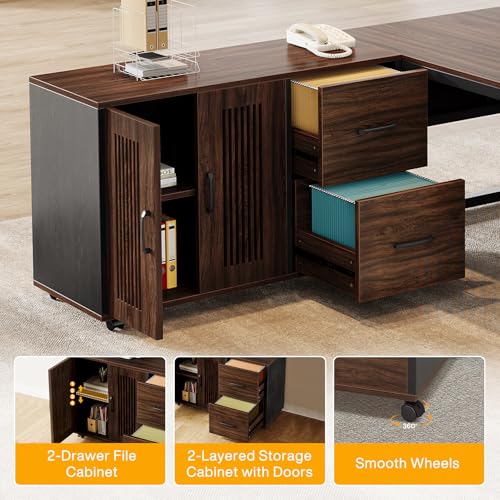 Tribesigns 63-Inch L-Shaped Executive Desk with Mobile File Cabinet, Large Office Computer Desk