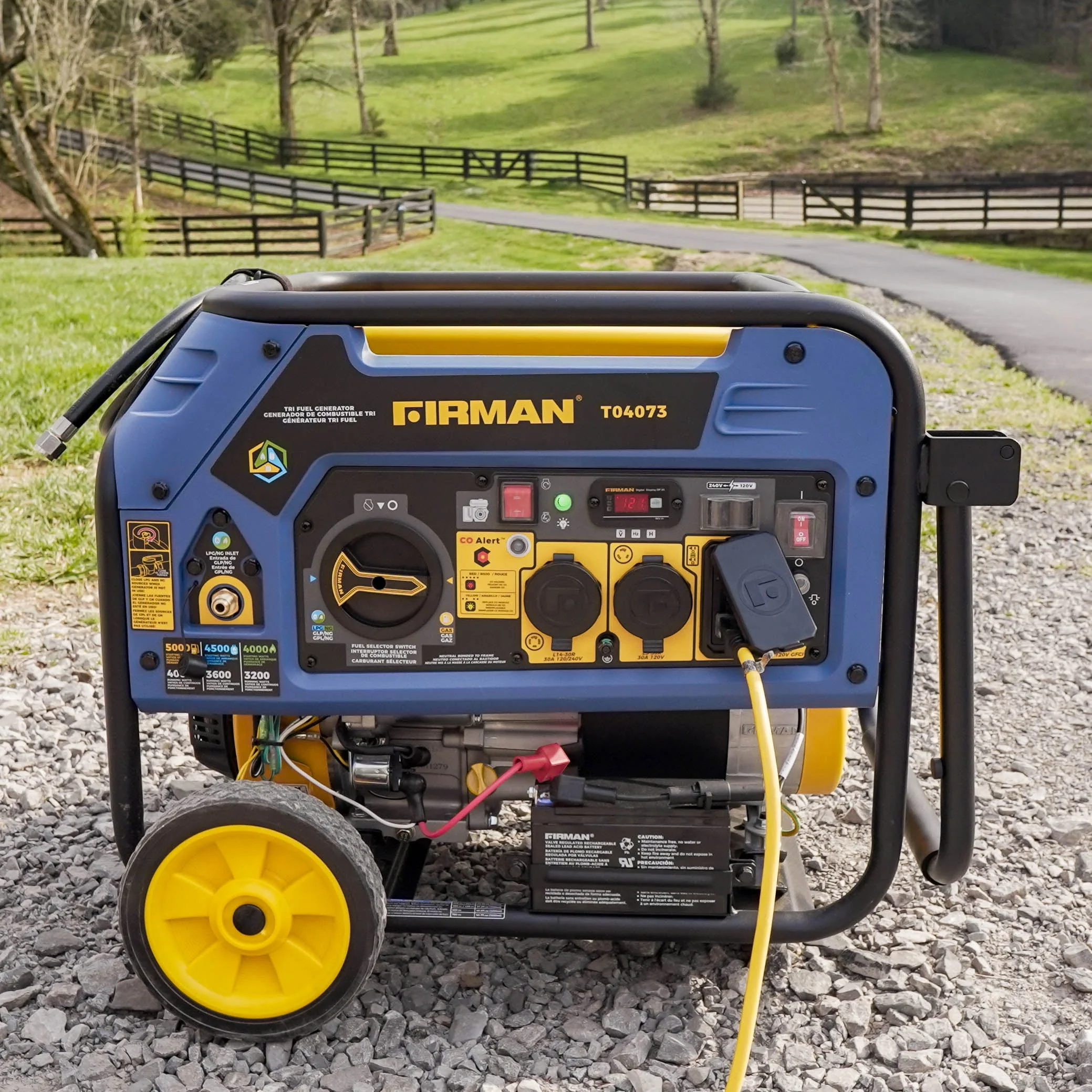 FIRMAN T04073 Tri-Fuel 5000/4000 Watts 120/240 Electric Start Portable Generator with CO Alert