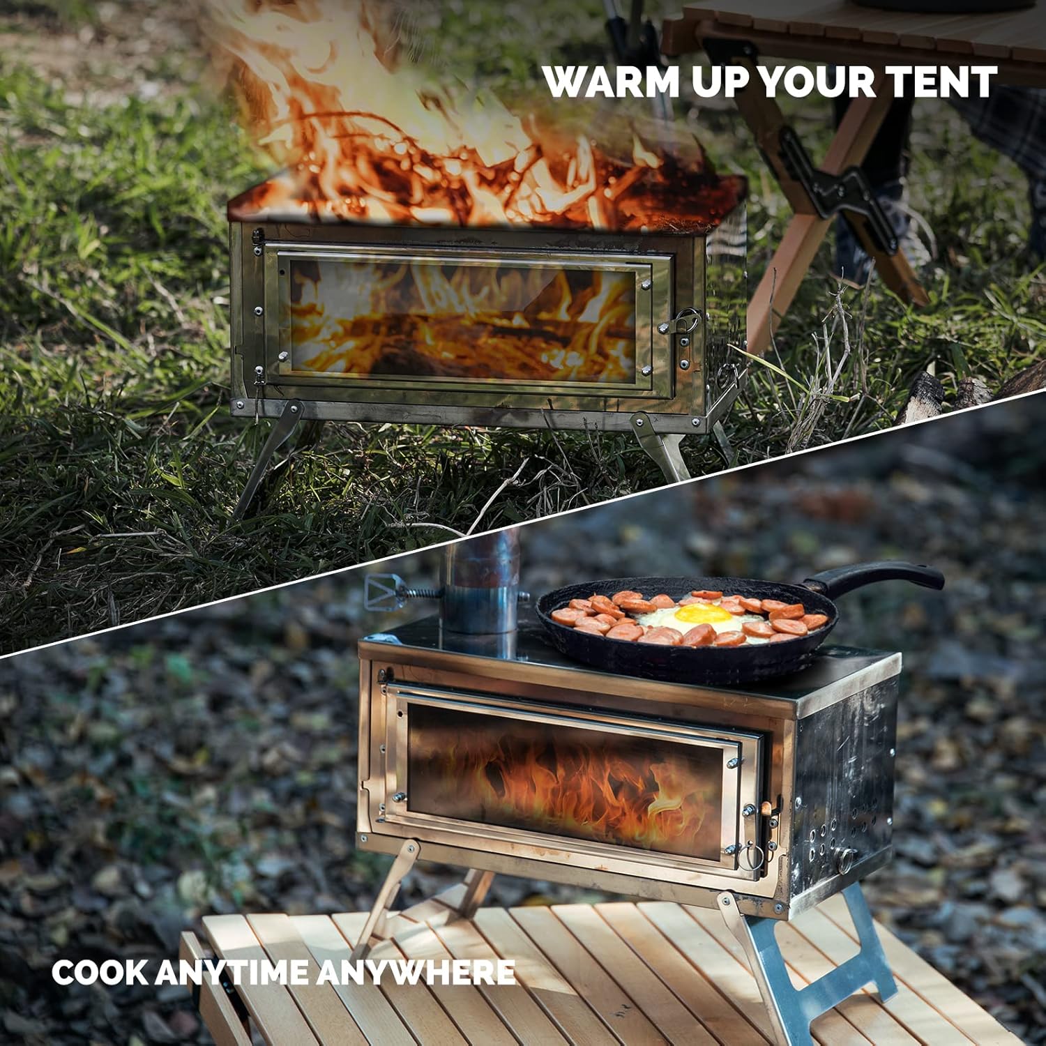 Fastfold Hot Tent Stove with Reinforced Body, Portable Wood Burning Stove with Secondary Combustion