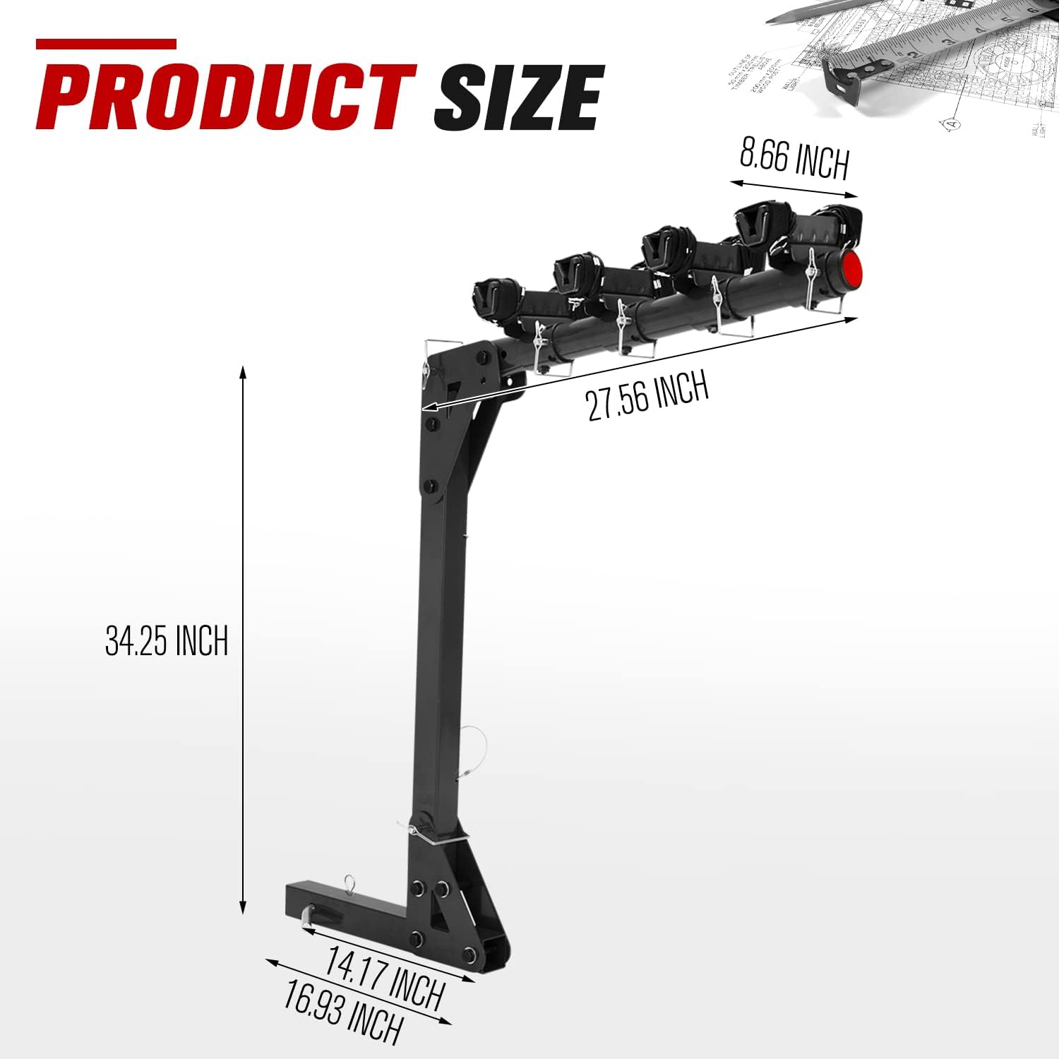 FIERYRED 4-Bike Racks for 2 inch Hitch Bicycle Carrier Racks Adjustable Cradles for All Bike with/Without Cross-Bar