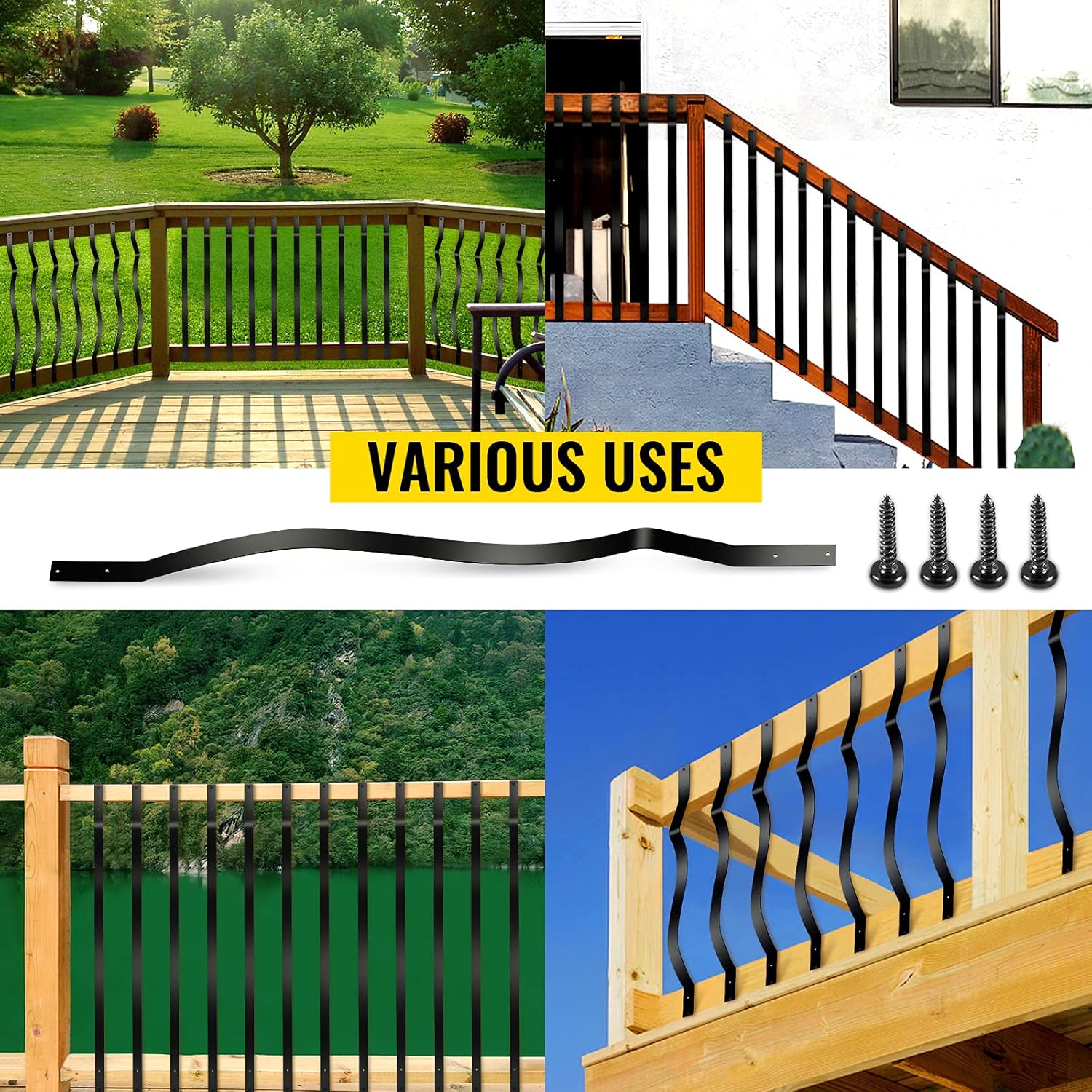VEVOR Deck Balusters, 51 Pack Metal Deck Spindles, 32.25"x1" Staircase Baluster with Screws, Aluminum Alloy Deck Railing for Wood and Composite Deck