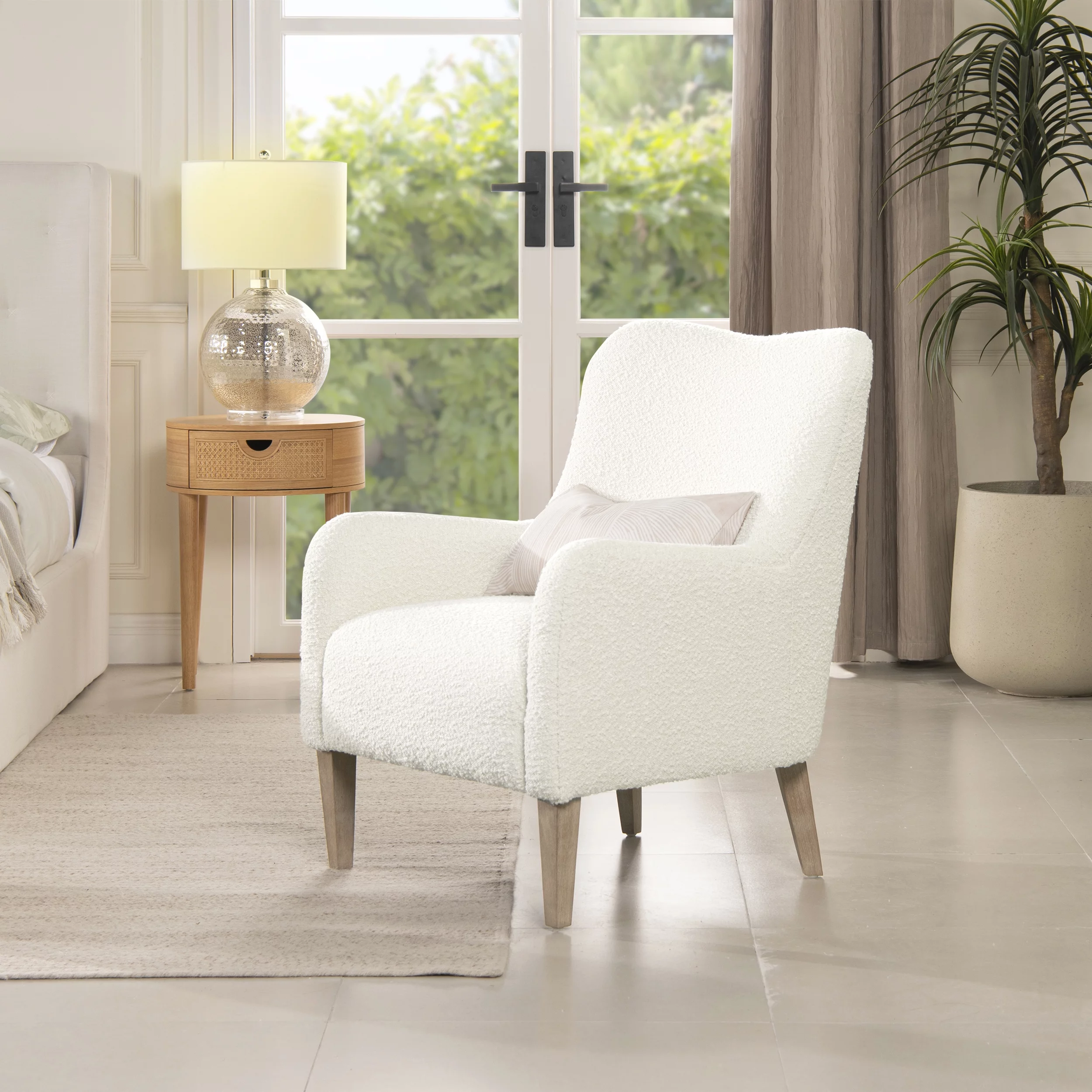 Jennifer Taylor Home Nimbus 27.5" Curved Accent Chair, Ivory White Boucle