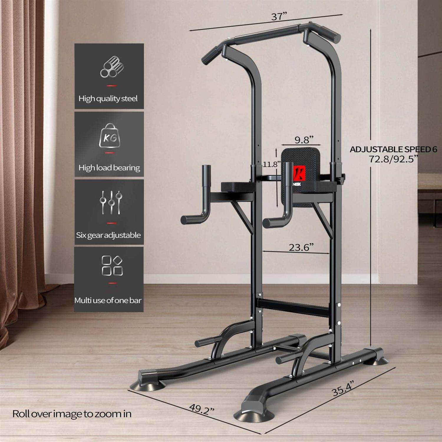 K KiNGKANG Power Tower Adjustable Height Pull Up Dip Station Multi-Function Home Strength Training Fitness Workout Station for Home Gym