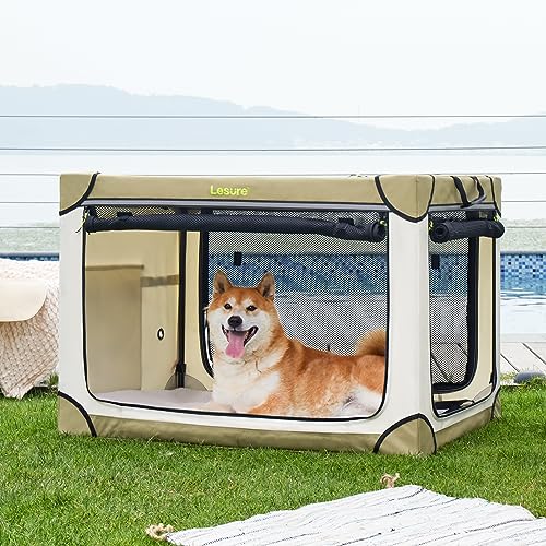 Lesure Soft Collapsible Dog Crate - 42 Inch Portable Travel Crate for Extra Large Dogs Indoor & Outdoor