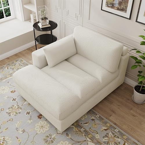 UIXE Oversized Corduroy Chaise Lounge Chair with Right Armrest & Cushion