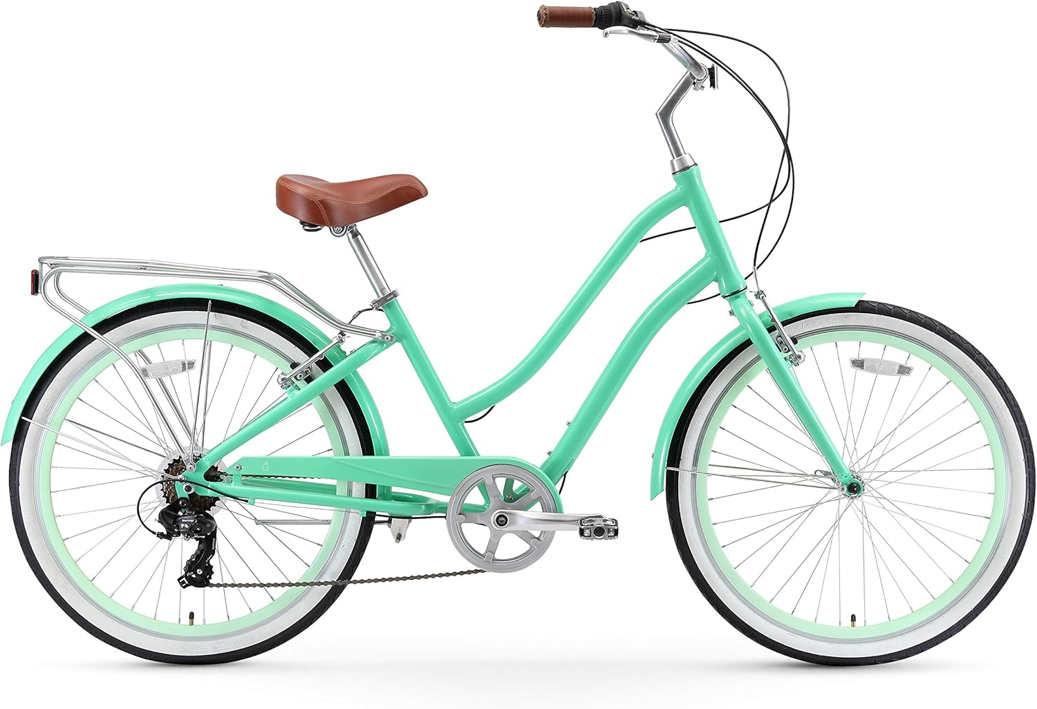 sixthreezero EVRYjourney Women's 7-Speed Beach Cruiser Bike with ProsourceFit Wicker Front Basket for Cruising and Commuting