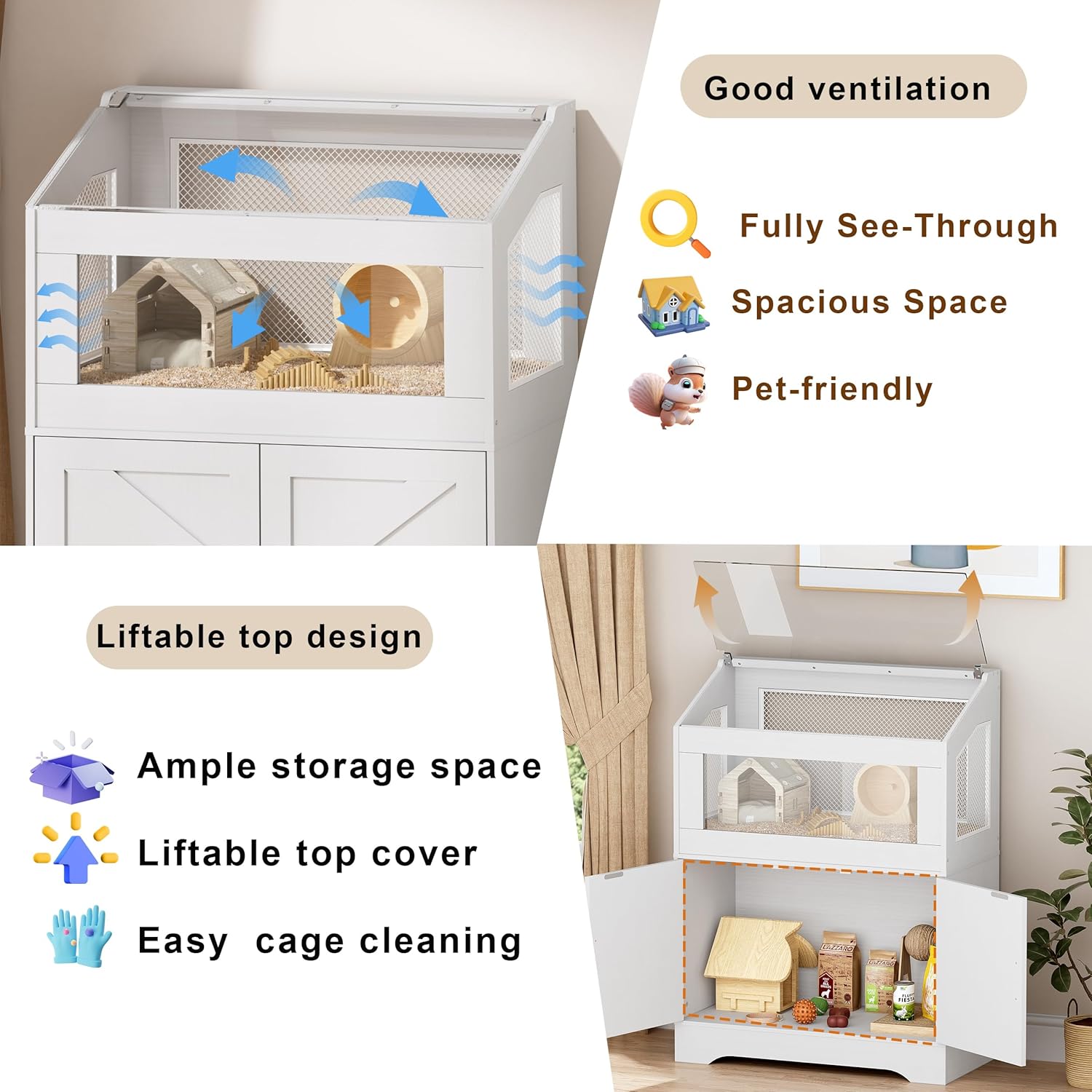 PAKASEPT Hamster Cage, Small Animal Cages with Storage Cabinet, Visual and Ventilated Large Habitats Hamster House for Rat, Guinea Pig, Hedgehog