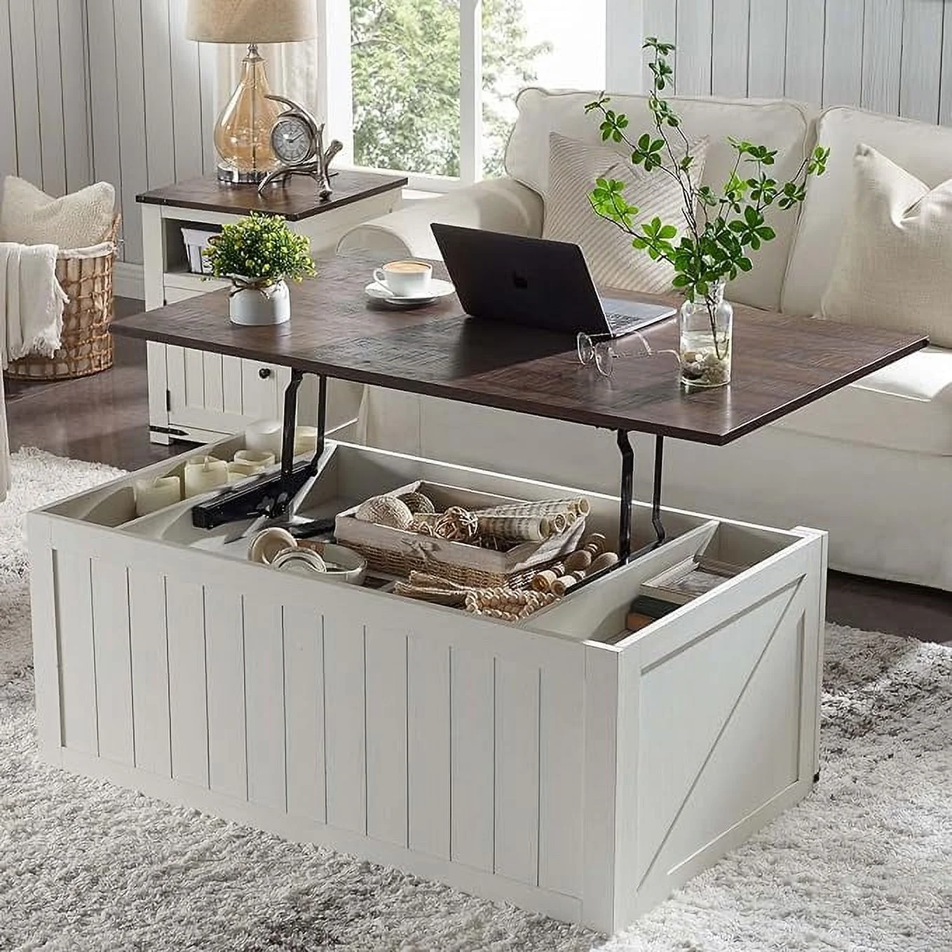 SinCiDo 48” Lift Top Coffee Table, Coffee Table with Storage & Sliding Groove Barn Door