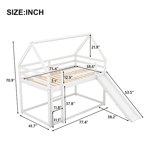 Kids Twin Over Twin Bunk Beds with Slide and Trundle, Solid Wood Bunk Bed Frame with Stairs and Storage