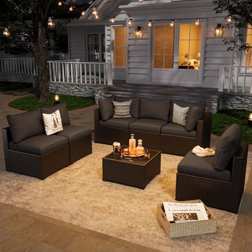 Aoxun 7 Piece Patio Furniture Set Wicker Rattan Patio Sectional Sofa Set Outdoor Seating Furniture with Thickened Cushion, Grey