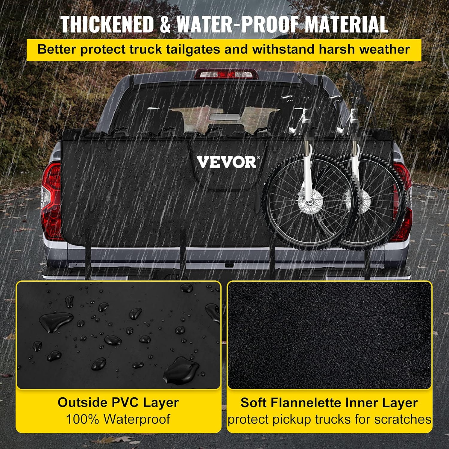 VEVOR Tailgate Pad for Bikes, Tailgate Protection Cover Carries UP to 6 Mountain Bikes, 63 Bike Pickup Pad for Pickup Truck, Upgraded
