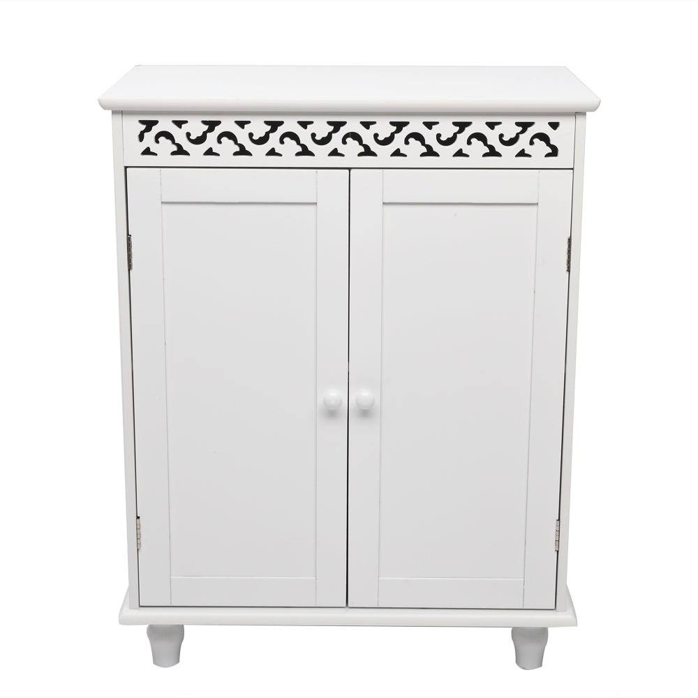 White Carved Double Door Bathroom Storage Cabinet - 23.63x22 x 13.59x22 x 30.32x22 - Glossy
