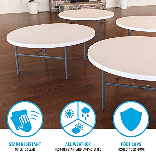 Lifetime 22673 Folding Round Table, 6 Foot, White Granite