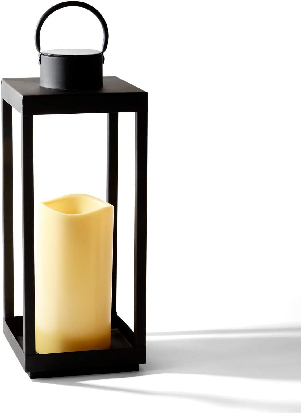 Large Outdoor Lantern with Solar Candle - 18 Inch Tall, Matte Black Metal Frame, Waterproof Flameless Pillar Candle, Dusk to Dawn Timer