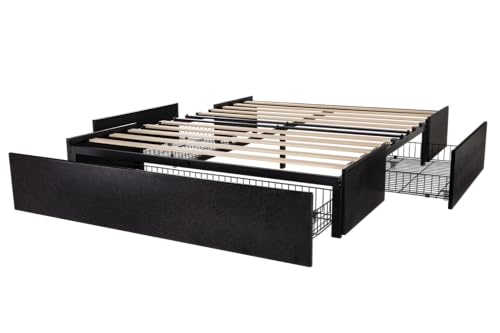Allewie Queen Size Platform Bed Frame with 3 Storage Drawers, Fabric Upholstered, Wooden Slats Support, No Box Spring Needed, Noise Free