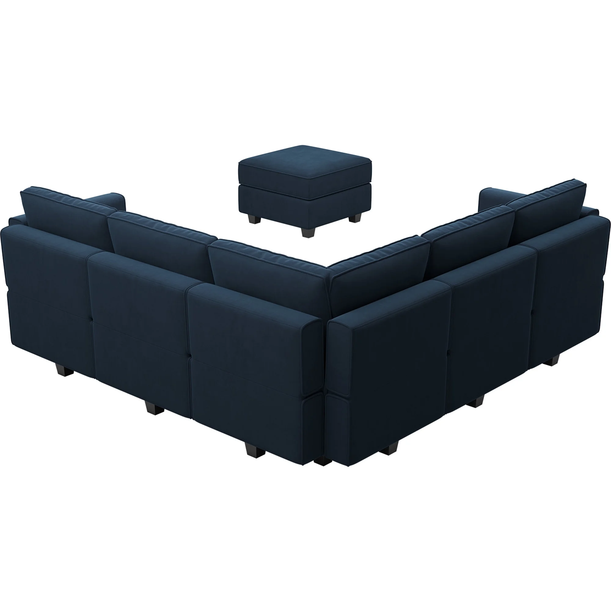 Belffin Modular Sectional L Shaped Sofa with Storage Velvet Convertible Chaise Couch 6 Seats Blue