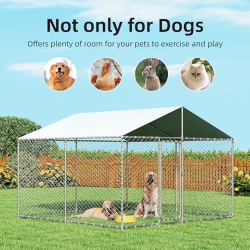 7.8x7.8 FT Extra Large Outdoor Dog Kennel Outside, Heavy Duty Dog Enclosure with Waterproof Cover and Security Lock