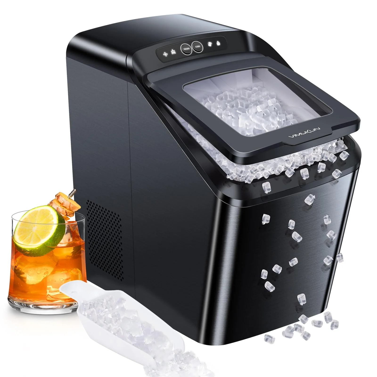 Ice Makers Countertop, Nugget Ice Maker Countertop, 30Lbs Per Day, Portable Pebble Ice Machine, Self-Cleaning