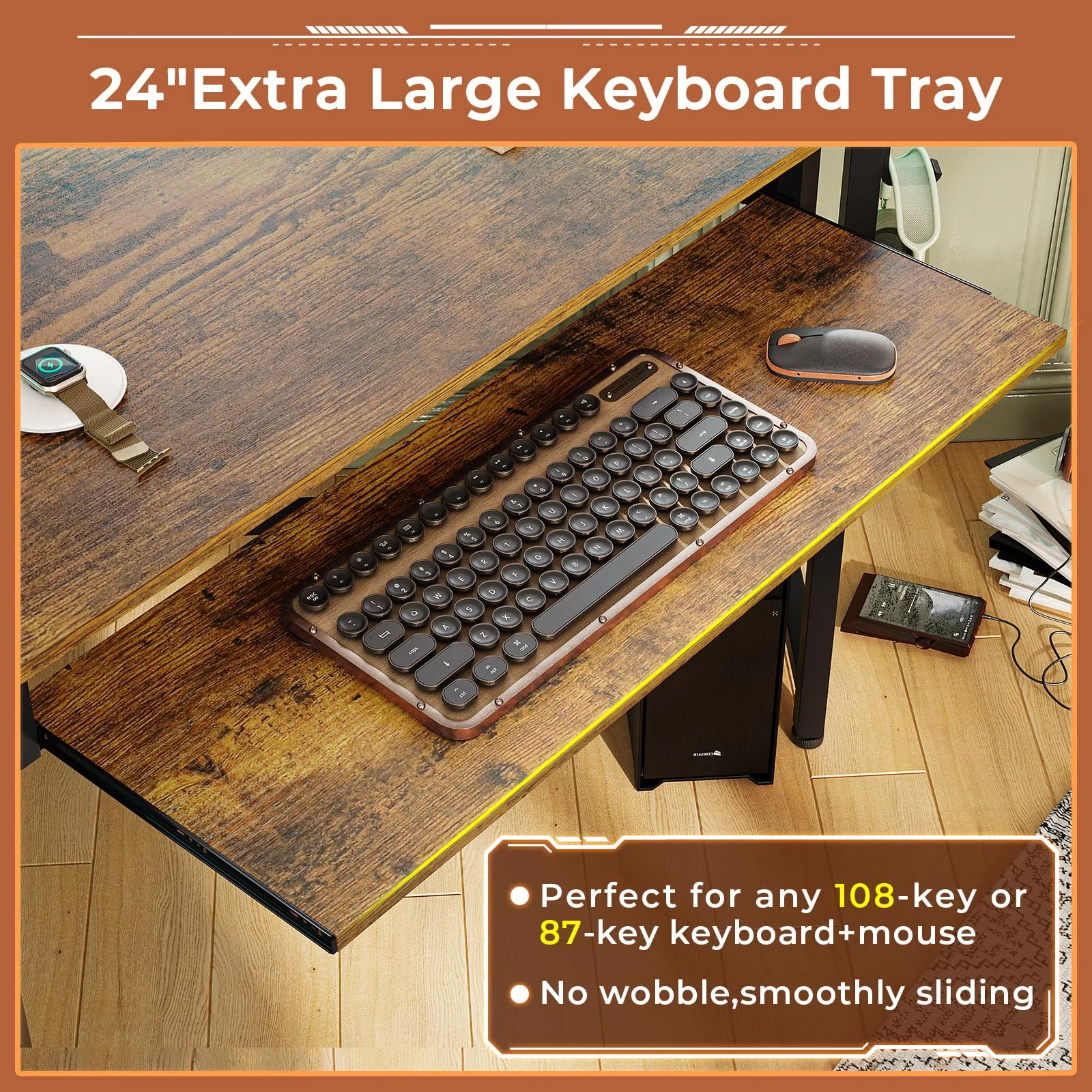 Computer Desk with USB Charging Ports,Corner Desk Gaming Desk with LED Lights, Home Office Desk with Storage for Small Space, Rustic Brown