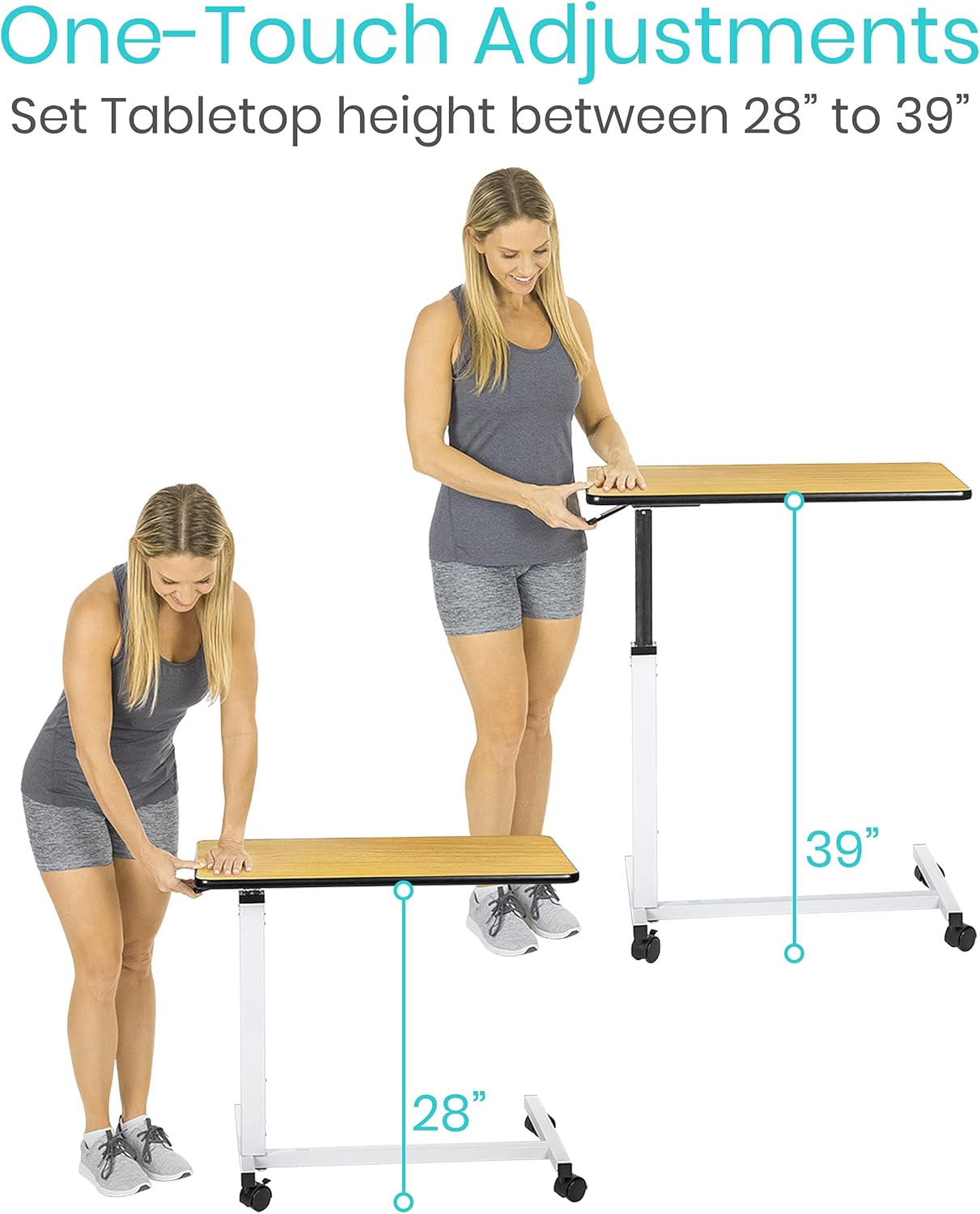 Vive Overbed Table (XL) - Hospital Bed Table - Swivel Wheel Rolling Tray - Adjustable Over Bedside Home Desk - Laptop, Reading