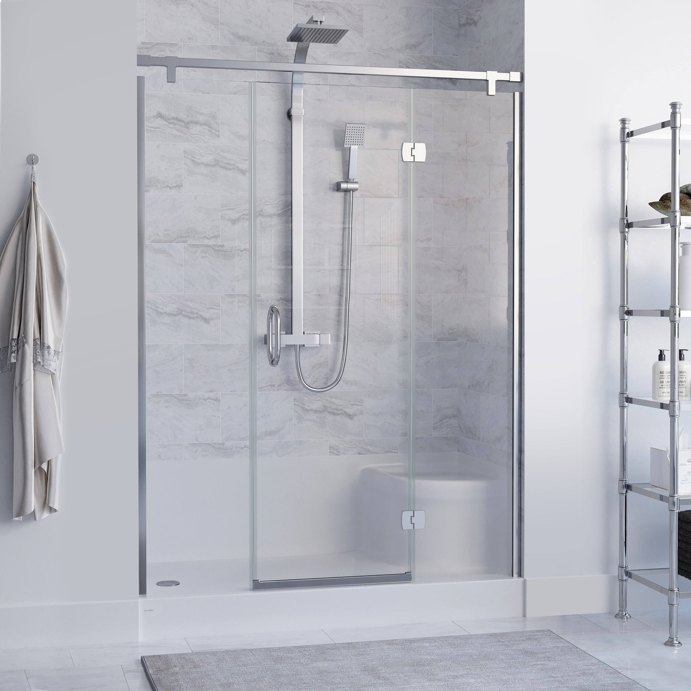 Aquatique 60 x 32 Single Threshold Shower Base with Left Hand Drain and Integral Right Hand Seat - Gray