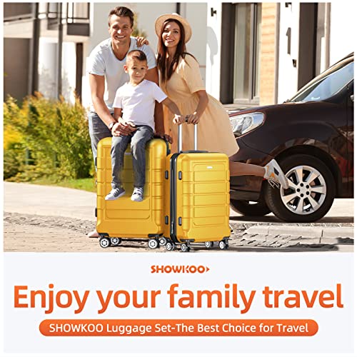 SHOWKOO Luggage Sets Expandable PC+ABS Durable Suitcase Double Wheels TSA Lock Black