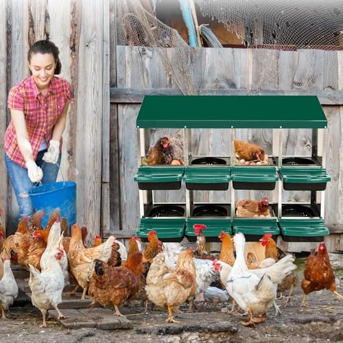 Chicken Nesting Box, 10 Hole 2 Layer Hen Nest Box with Legs, Roll Away Eggs Laying Boxes,Cleanable Pull Out Hen Roosting Boxes