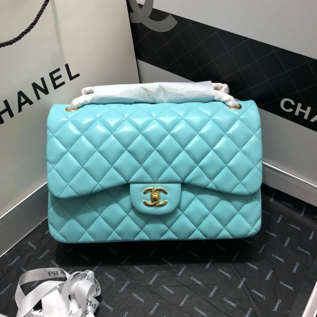 Chanel Large Classic Handbag Gold Hardware Blue For Women, Women&rsquo;s Handbags, Shoulder Bags 11.8in/30cm