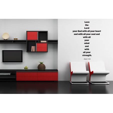 Love The Lord - Mark 12:30 Wall Decal - Wall Decal, Sticker, Mural Vinyl Art Home Decor, Christian Quotes and Sayings - W5179 -