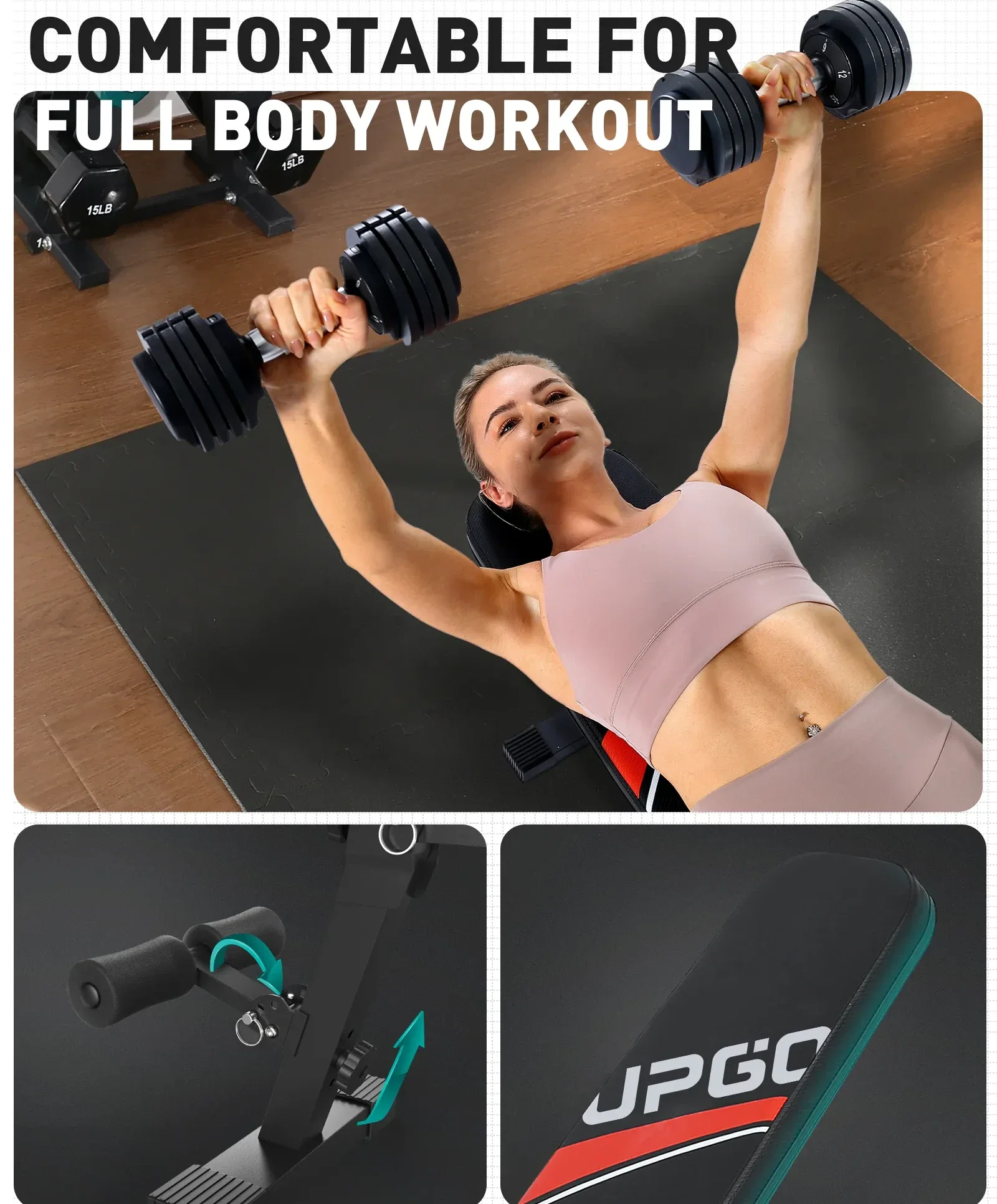 UPGO Adjustable Weight Bench with 660lbs Weight Capacity Foldable Workout Bench for Adult Up to 5.9' Gym Bench for Home
